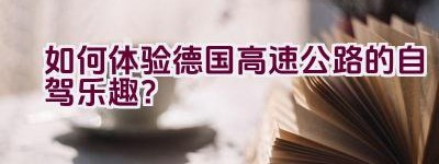 如何体验德国高速公路的自驾乐趣？