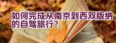 如何完成从南京到西双版纳的自驾旅行？