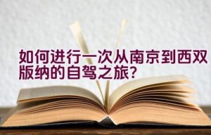 如何进行一次从南京到西双版纳的自驾之旅？